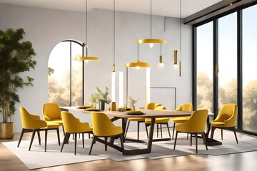dining room and yellow chair and white table