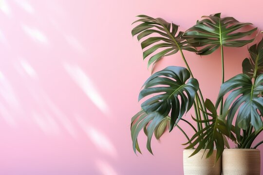 monstera plants isolated pastel background
