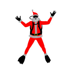 Santa claus costume scuba diver silhouette