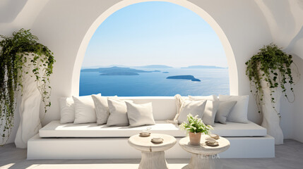 Luxury apartment terrace in Santorini. Interior.
