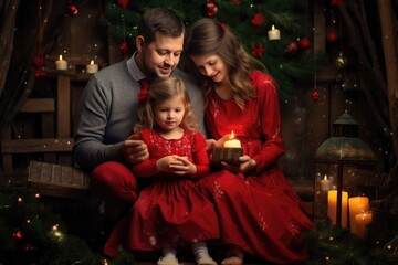 Obraz na płótnie Canvas parent and child decorating christmas tree
