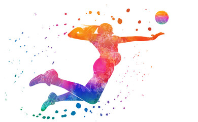 Women's volleyball. The girl serves the ball. Vector illustration. Sketch for creativity.