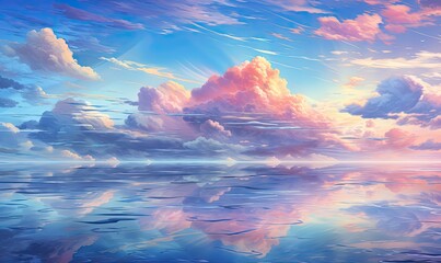 Kolorowe chmury w stylu anime. Kolorowy rysunek w pięknych pastelowych kolorach. Chmury...