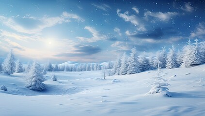 Zimowy krajobraz lasu porytego białym śniegiem. 