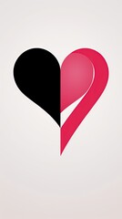 Red and black heart on white background. 