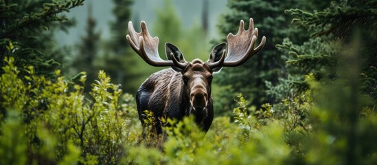 Moose feeding on plants in Kananaskis Alberta Canada