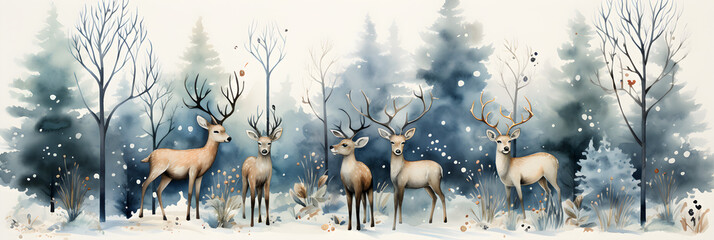 Set of watercolour Christmas deer