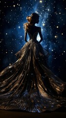 Lady in fantastic magic dress in a dazzling ball or prom