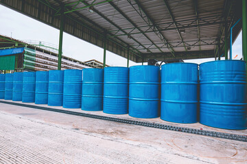Oil barrels blue or chemical drums vertical