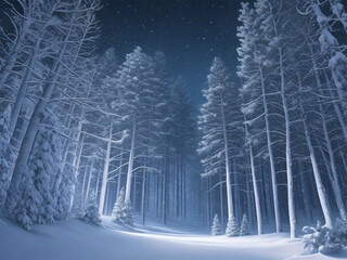 A magical snow-covered forest. Christmas night. Beautiful mysterious, magic, beautiful. 
