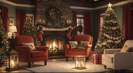 Fototapeta na wymiar Living room with christmas tree