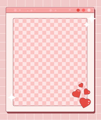Open old computer window with emptiness, copy space, retro technology illustration, Valentine's Day romantic card in Y2K aesthetics. Vector illustration.