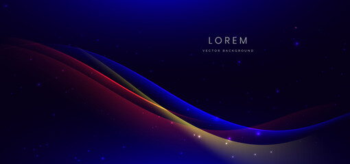 Obraz premium Abstract technology futuristic curved glowing blue and red light lines with speed motion blur effect on dark blue background.