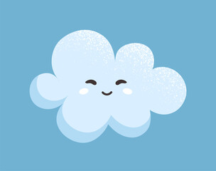 Cute cloud character concept. Weather forecast design element. Dream, rest and relax. Sticker for social networks and messengers. Cartoon flat vector illustration isolated on blue background