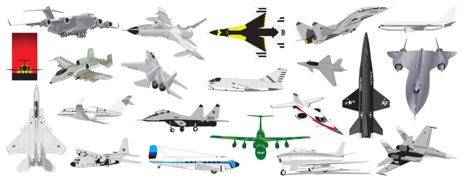 Cliparts Passenger and Fighter Aircraft Airplanes - compendium vector illustrations editable best art design for multipurpose use in high definition format
