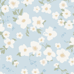 Floral pattern pale blue flowers on cream backdrop