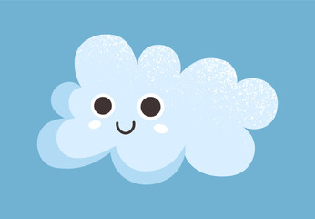 Cute cloud character concept. Weather forecast design element. Emotions and facial expressions. Mood and feelings. Template and layout. Cartoon flat vector illustration isolated on blue background