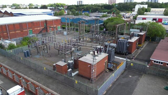 High Voltage Electrical Substation Aerial View