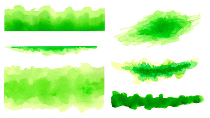 Watercolor green abstract stains for background design for spring, green grass, summer greenery