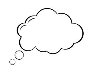 Hand drawn vector speech bubble. Thought comic bubble in shape of cloud isolated on white background. Cartoon outline empty balloon in doodle style. Vector illustration