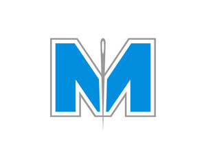 M letter with needle in the middle vector logo