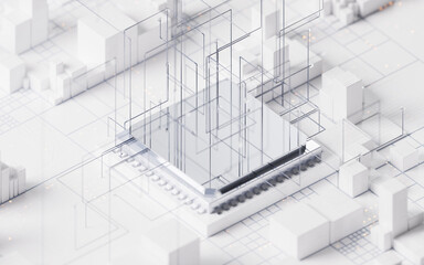 Technology circuit board and core, 3d rendering.