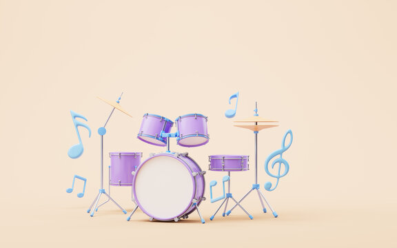 3D cartoon style drum set, 3d rendering.