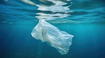 Fototapeta premium Plastic bag in the ocean, worldwide ocean pollution
