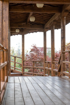 closeup of traditional wooden Japanese house