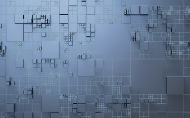 Metallic cube circuit board, 3d rendering.