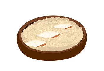Gomi,corn porridge with smoked cheese suluguni.Hominy,dish with corn grits,pieces of melted young cow cheese.Dish of national Georgian cuisine,Samegrelo.Sakartvelo cuisine.Flat vector illustration