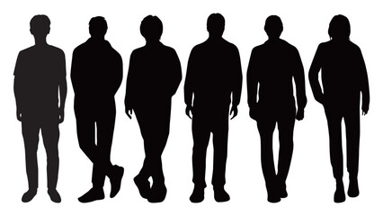 6人の男性が横に並ぶシルエット_ベクター