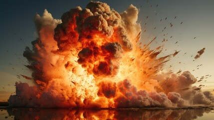 Close-up shot of big bomb explosion. AI generated.