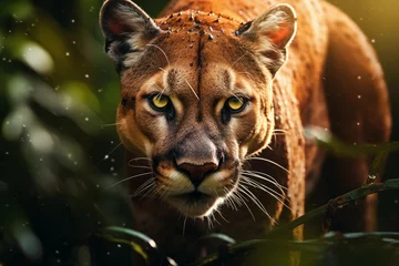 Fotobehang Puma na floresta tropical sobre a iluminação do sol - Papel de parede © vitor