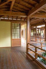 closeup of traditional wooden Japanese house