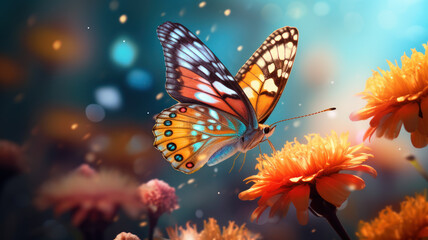 Fototapeta na wymiar A butterfly wings landing on a flower