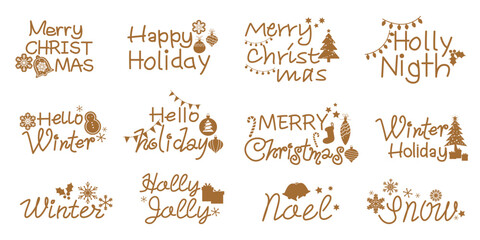 Set of Winter Holiday Calligraphy. Winter holiday and Christmas decoration lettering collection. decorative texts for Christmas design. Vector illustration.