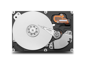 Open hard disk drive. Computer hard drive HDD. Computer memory.