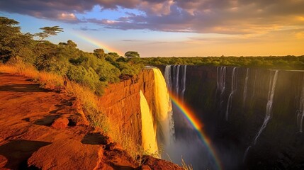 Africa, Zambia, Mosi-Oa-Tunya National Park, Rainbow above Eastern Cataract of Victoria Falls
