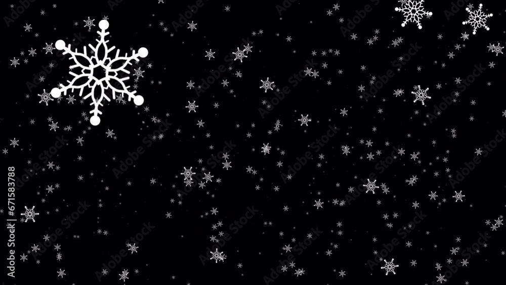 Canvas Prints beautiful loop falling moving white starflakes particles animaiton on black abstract background. iso
