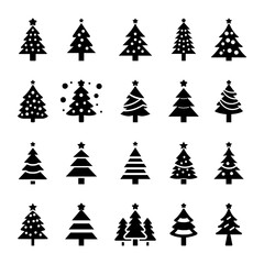 Set of Christmas trees for Merry Christmas and Happy New Year. Isolated design background. Vector set.