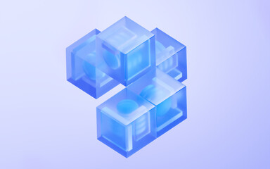 Abstract cube glass geometry background, 3d rendering.