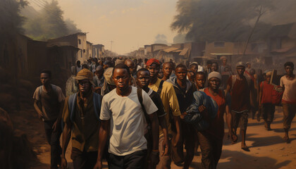 Largecrowdo  fyoungmenfrom   Nigeriaonhi  kewithba 