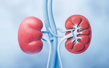 Kidney with biology and health care concept, 3d rendering.
