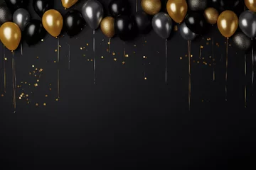 Foto op Plexiglas minimalist black party  background with a black and golden ballons with empty copy space © Uwe