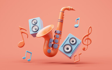 Music instruments with cartoon style, 3d rendering.