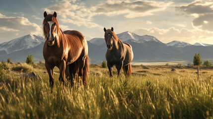 Two horses grazing together