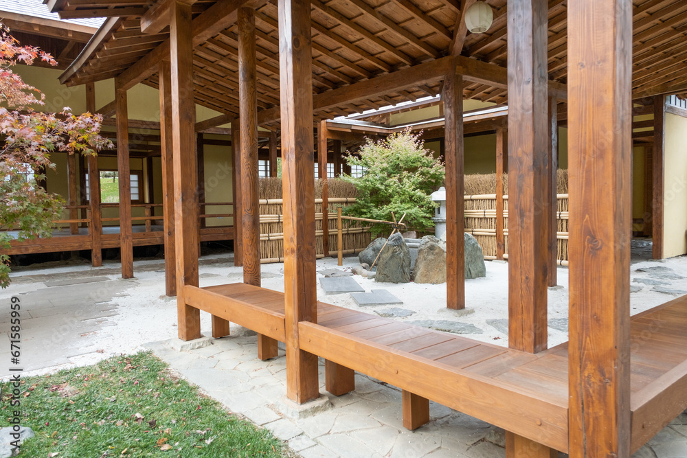 Wall mural closeup of traditional wooden Japanese house