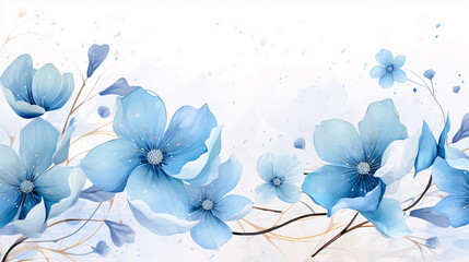 Fototapeta na wymiar gorgeous Light Blue flowers blowing in the wind white background, like watercolor paint