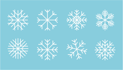 Fototapeta na wymiar Isolated Snowflake Collection. Set of snowflakes on blue background. 